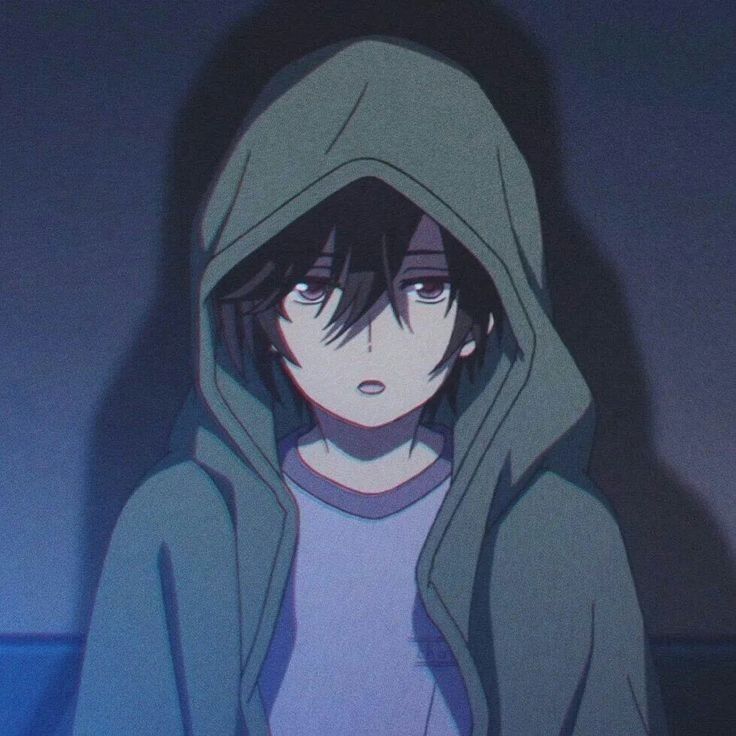 an anime character wearing a hoodie in the dark