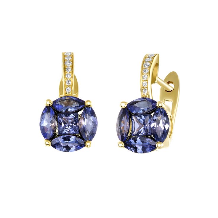 Allow yourself to become blissfully enamored in the mystical blue-purple ray of Tanzanite. This rare and sumptuous gemstone paired with dazzling Diamonds makes for a truly radiant earring. Scroll down to our Gem Guide to learn more about Tanzanite. Measurement: 8 x 15 x 10 mm Weight: 3.12 grams, 18k gold Please allow 4-6 weeks for production. Luxury Tanzanite Drop Earrings, Luxury Tanzanite Gemstone Earrings, Luxury Tanzanite Earrings With Gemstone, Sapphire Tanzanite Jewelry With Matching Earrings, Formal Tanzanite Earrings In Fine Jewelry Style, Blue Tanzanite Earrings With Prong Setting, Fine Jewelry Tanzanite Drop Earrings, Elegant Tanzanite Earrings With Brilliant Cut, Blue Tanzanite Brilliant Cut Earrings