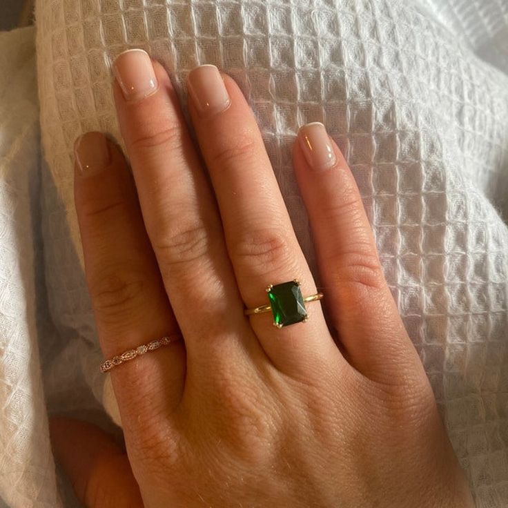 Emerald Cut Emerald Ring, Emerald Ring Design, Emerald Birthstone Ring, Rings Emerald, Gold Emerald Ring, Rings Personalized, Birthstone Stacking Rings, May Birthstone Rings, Green Gemstone Ring