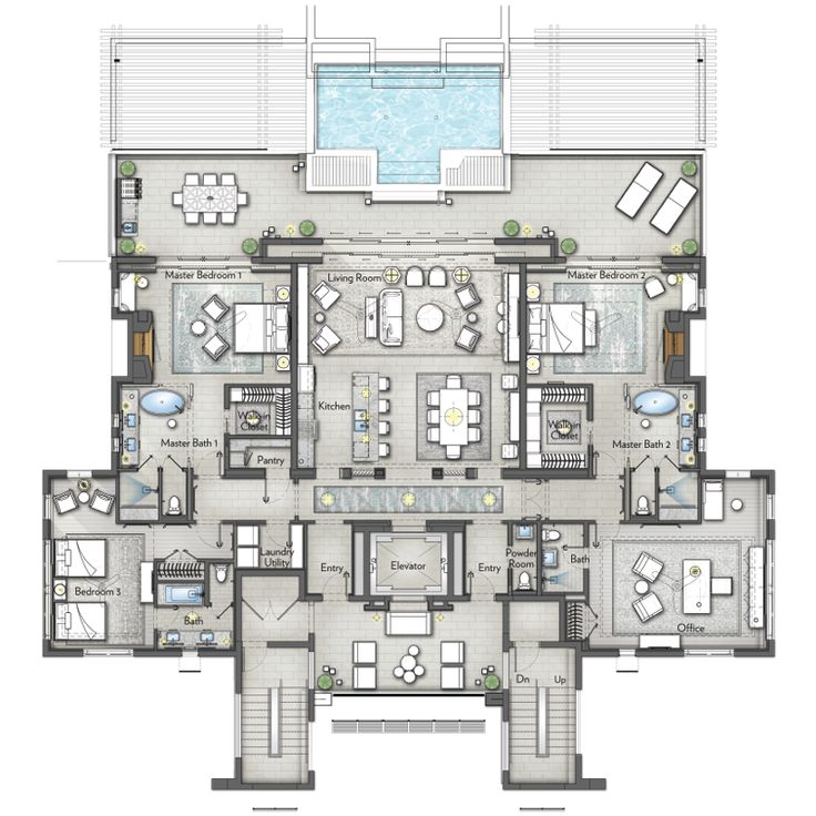 the floor plan for a four bedroom apartment with two bathrooms and three separate living areas