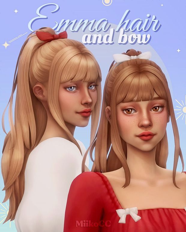 Emma hair & bow | Patreon Mod Hair, Sims 4 Cas Mods, Pelo Sims, Sims 4 Cc Shoes, Sims 4 Mm Cc, Sims 4 Dresses, Sims 4 Characters, Sims 4 Mm, Peinados Recogidos