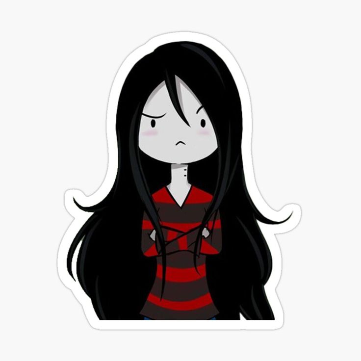 a girl with long black hair wearing a red and white striped shirt