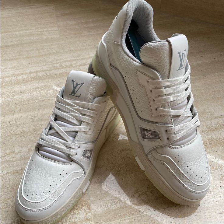 White. Used Twice Lv Trainers. Impossible To Find, Reselling For Around $1,500. Men Sneakers But Could Be Also Worn For Women. Size 7 Uk, 8 Us. Seem Brand New. Comes With Dustbags. Luxury Custom Sneakers For Sports With Round Toe, Luxury Sports Sneakers With Round Toe, Luxury Low-top Custom Sneakers, Luxury Custom Low-top Sneakers With Laces, Luxury High-top Sneakers With Medium Fit, Luxury Custom Low-top Sneakers, Luxury Lace-up Sneakers, Luxury Custom Sneakers With Boost Midsole, Luxury High-top Sneakers Medium Fit