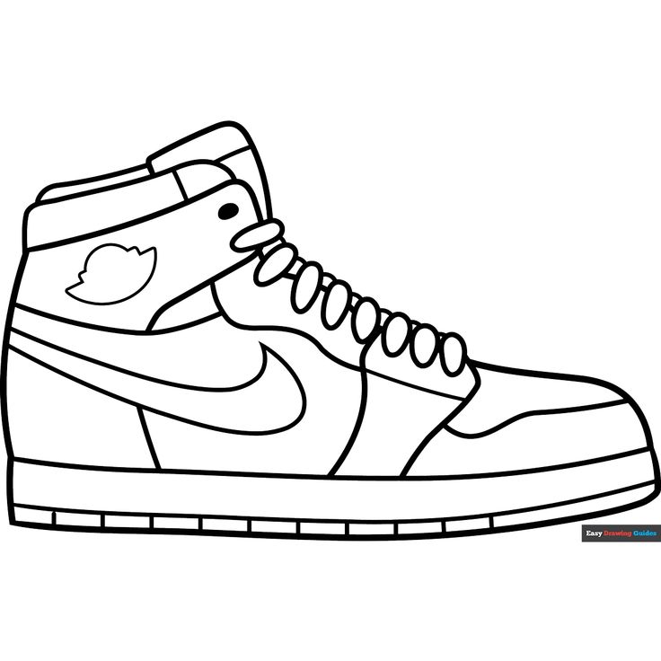 Free Jordan Shoe Coloring Page for Kids Jordans Coloring Pages, Cool Shoes Drawing, Nike Coloring Pages Free Printable, Design Your Own Shoes Template, Nike Shoes Coloring Pages, Nike Shoe Drawing, Cartoon Sneakers Drawing, Drawing Ideas Shoes, Sneaker Printable