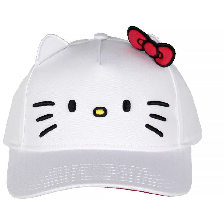 Show your love for Hello Kitty with this adorable, snapback hat. This white hat features the Hello Kitty face embroidered on the front with her sweet whiskers and charming expression. But that is not all; this snapback hat also boasts 3D ears and her amazing red bow, adding an extra dimension to your style. Constructed with great materials, this Hello Kitty Snapback Hat is stylish and comfortable to wear. The adjustable snapback closure ensures a secure and customizable fit for various head size White Adjustable Kawaii Hat, Playful White Hat, Cute White Hat, One Size, Playful White Hat With Curved Brim, Cute White Baseball Cap With Curved Brim, Cute Snapback Hat With Curved Brim, Cute White Snapback Hat With Curved Brim, Cute White Adjustable Snapback Hat, Cute White Hat With Curved Brim