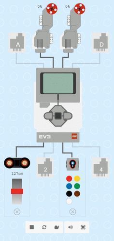 the electronic device is connected to several different wires and buttons, including two red lights