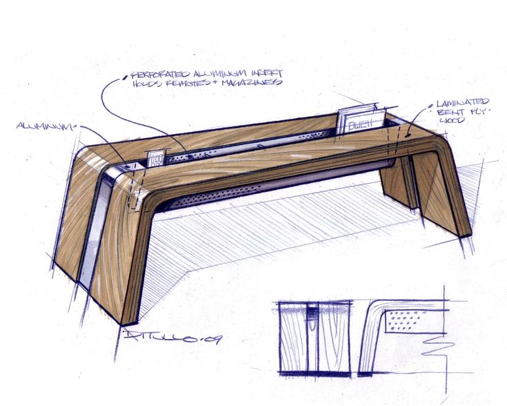 a drawing of a desk made out of wood