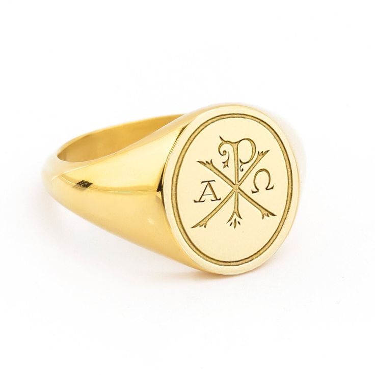 A beautiful Chi Ro Cross design engraved in our best-seller signet rings! *real images of the ring, taken by us* Face Size: 13x11mm Material: - Sterling Silver (925) - 9K Gold (375) - 14K Gold (585) - 18K Gold (750) *All signet rings are hallmarked on the back for certification* - We offer FREE Worldwide DHL & FedEx Shipping! - Branded DanelianJewelry Gift Box with each order! Our customer service is available 7 days a week. Leave us your message, and we will get back to you within a little time Classic Engraved Signet Ring For Commemoration, Classic Signet Ring With Engraving For Commemoration, Heirloom Signet Ring For Commemoration, Heirloom Round Signet Ring For Commemoration, Symbolic Oval Etched Signet Ring, Symbolic Etched Oval Signet Ring, Gold Engraved Signet Ring For Commemoration, Engraved Oval Signet Ring For Commemoration, Symbolic Rings With Polished Finish For Commemoration