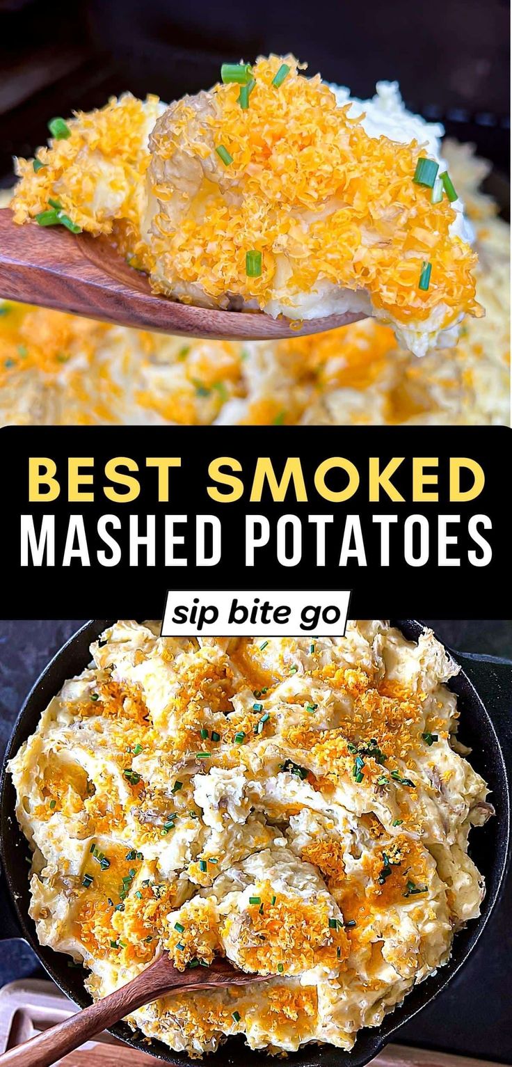 the best smoked mashed potatoes recipe is shown in this collage