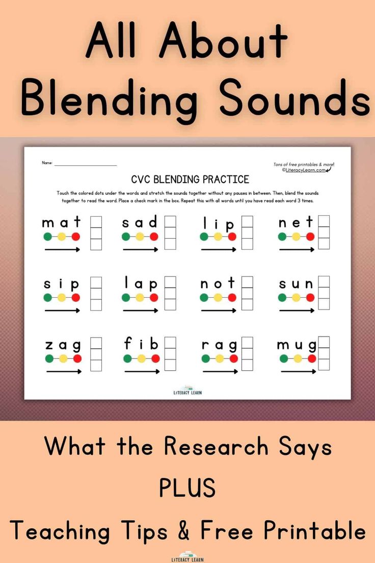 an all about blending sounds worksheet with the text, what the research says plus teaching tips and free printables