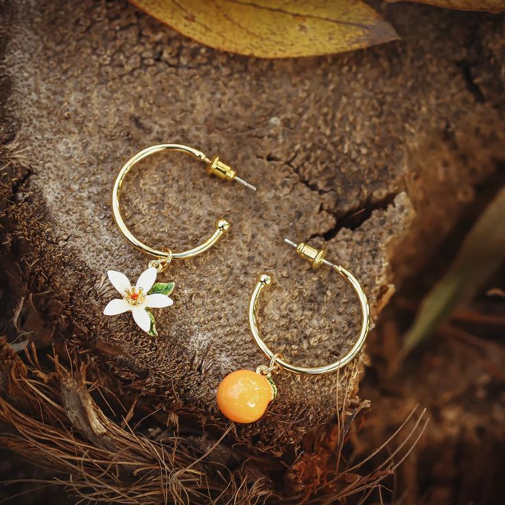 Selenichast Orange Earrings, Flower Earrings, Hoop Earrings, Enamel Earrings, Nature Jewelry, Orchard Jewelry, Christmas Gift for Girl Nature-inspired Hoop Earrings As Gift, Handmade Enamel Drop Flower Earrings, Nature-inspired Round Hoop Earrings For Gift, Gold Enamel Clip-on Earrings For Gift, Nature-inspired Dangle Hoop Earrings For Gift, Vintage Brass Hoop Earrings For Gifts, Nature-inspired Dangle Hoop Earrings As Gift, Nature-inspired Dangle Hoop Earrings, Cute Metal Earrings For Gifts