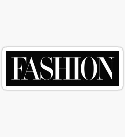 a black and white sticker with the word fashion on it's left side