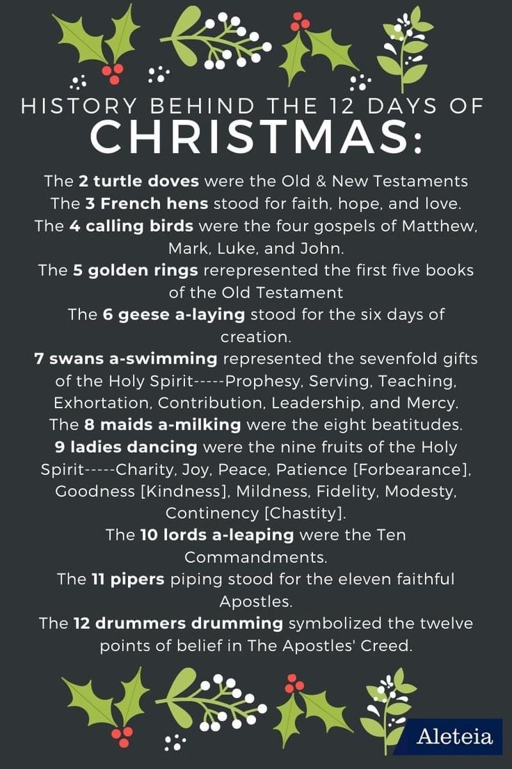 a christmas poem with holly branches and mists on it, which reads history behind the 12 days of christmas