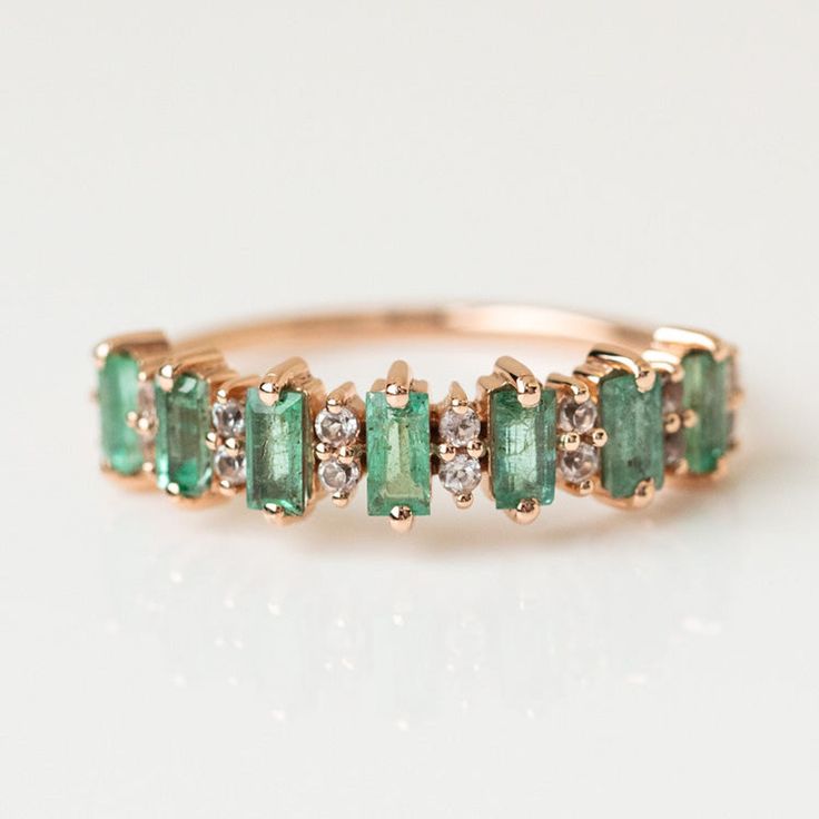 10k Rose Gold Emerald & CZ Diamond Wedding Ring 14K Solid Gold Stacking Emerald Ring Stackable Minimalist Emerald Ring Promise Gift For Mom Welcome to A1Jewells Experience stunning jewelry which compliments your style everyday, All the items in my shop are hand made items and are crafted by our Master Goldsmith in our workshop, We pay a lot of emphasis on the making of the ring and we always assure you that we will provide best quality products every time toy you, Detailed description of the pro Gold Rings With Gemstone, Emeral Ring, Emerald Ring Band, Jewelry Content, Emerald Gold Ring, Topaz Rings, Elegant Rings, Emerald Wedding Band, Emerald Band