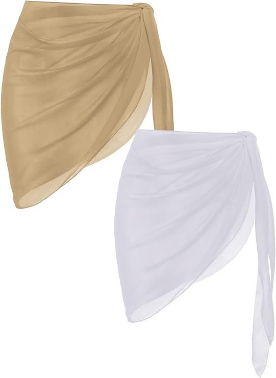 Ekouaer Womens 2 Pieces Beach Sarongs Sheer Cover Ups, Chiffon Bikini Wrap Skirt for Swimwear, Small, White-01khaki at Amazon Women’s Clothing store Feminine Dance, Blue Hair Extensions, Pareo Skirt, Summer Wishlist, Sarong Skirt, Beach Sarong, Beach Coverup Dress, Cruise Outfits, Women Beach