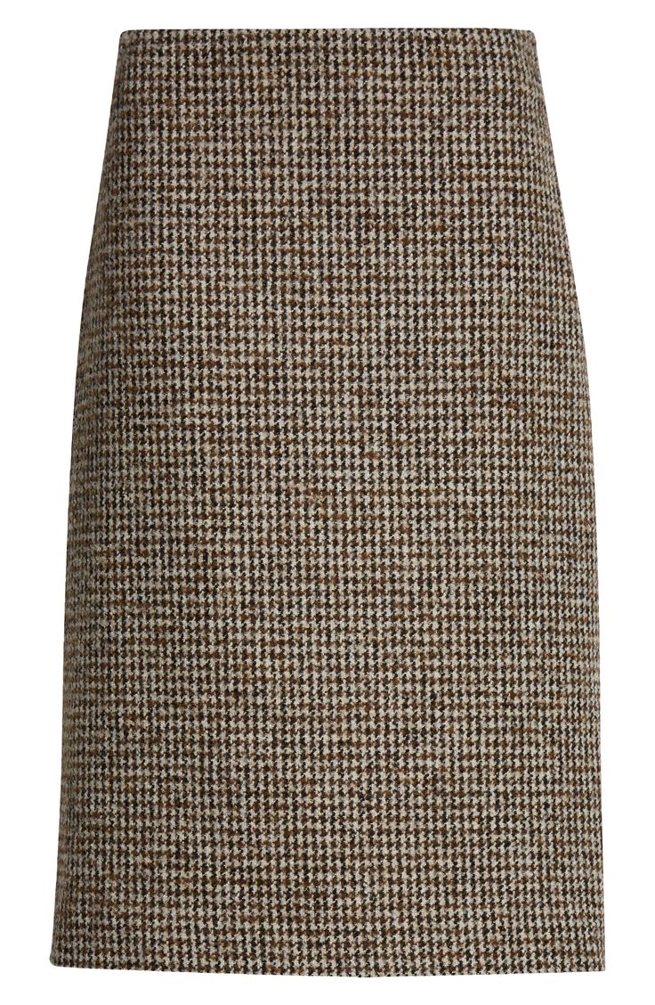 Keep your look perfectly polished with this woolly pencil skirt in a classic houndstooth pattern. 25 1/2" center front length (size 8) Back vent Lined 67% polyester, 20% wool, 11% acrylic, 2% other fibers Dry clean Imported Classic Tweed Skirt For Formal Occasions, Classic Formal Tweed Skirt, Classic Tweed Skirt For Work, Classic Wool Pencil Skirt For Work, Classic Wool Pencil Skirt For Formal Wear, Classic Wool Pencil Skirt For Formal Occasions, Elegant Houndstooth Skirt For Office, Classic Brown Wool Skirt, Tweed Pencil Skirt For Office