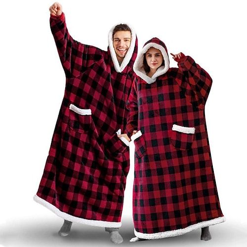 Season:Winter,Fall; Fabric:Fleece; Sleeve Length:Long Sleeve; Gender:Couple's,Women's; Closure:Lace Up; Nightwear Style:Hoodie Blanket,Wearable Blanket,Nightgown,Pajamas; Style:Oversized,Comfort,Plush; Elasticity:Micro-elastic; Occasion:Home,Club,Christmas,Party; Age Group:Adults; Function:Gift; Pattern:Pure Color,Grid / Plaid; Design:Pocket; Neckline:Hoodie; Length:; Feel of Sensation:Gender Neutral; Fit US Size:null; Fit UK Size:null; Fit EU Size:null; Print Type:Other Prints; Bust:; Sleeve Le Oversized Blanket, Blanket Sweater, Winter Blankets, Hoodie Blanket, Sweatshirt Women, Winter Hoodies, Wearable Blanket, Hooded Blanket, Clothing Size Chart