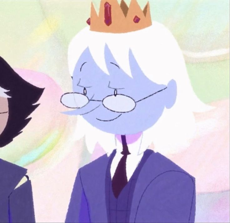 two cartoon characters wearing suits and ties, one with a crown on his head while the other wears glasses