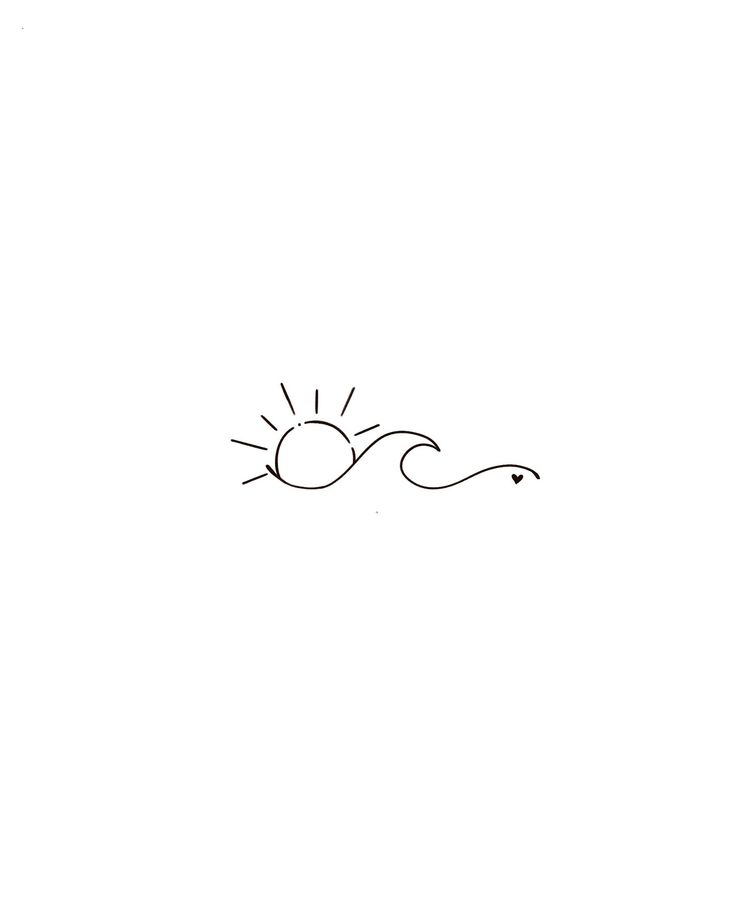 a black and white drawing of a sun with waves coming up from the top right corner