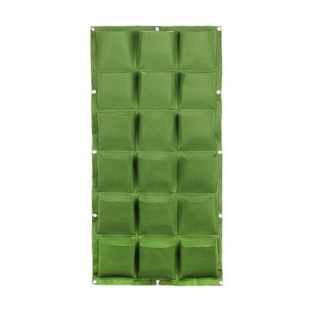 a green wall hanging organizer with six pockets