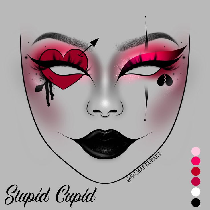 If you recreate this look please give credit where its due 🥹🫶✨ #egmakeupart #valentine #valentinemakeup #makeupinspo #cutemakeups #anti #antivaletine #facechart #facechartartist #cutemakeup #cutemakeupinspo Creative Makeup Looks Halloween, Halloween Makeup Looks Drawing, Heart Makeup Aesthetic, Cupid Makeup Looks, Creative Makeup Looks Inspiration, Graphic Makeup Looks, Makeup Mood Board, Anti Cupid, Cupid Makeup