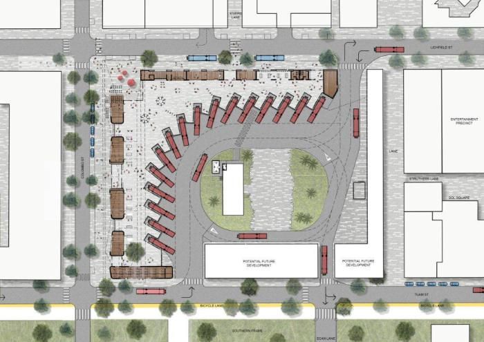 an aerial view of a parking lot with lots of trees