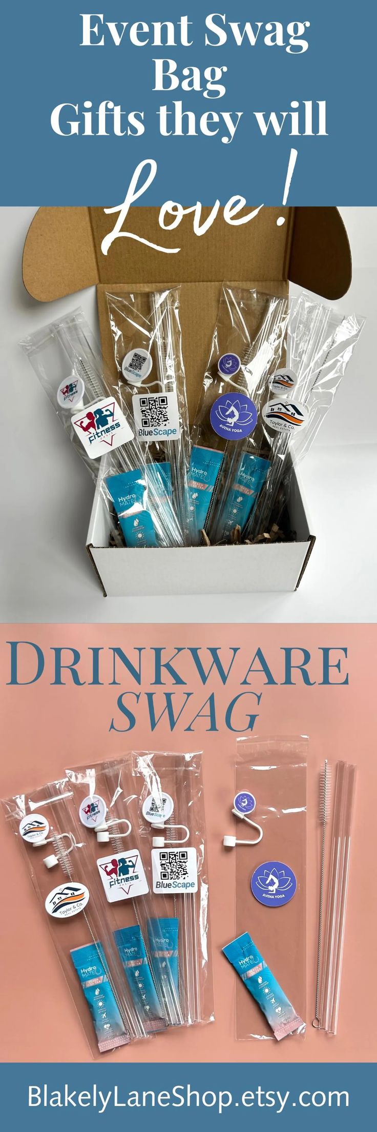 an open box with some tags on it and the words event swag gifts they will love