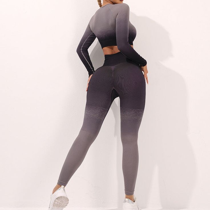 Elevate your yoga wardrobe with our stunning Gradient Seamless Yoga Wear Set! Crafted for both style and performance, this set is designed to enhance your workout experience. Made from premium, moisture-wicking fabric with a seamless construction, our bra offers maximum support and comfort during even the most intense yoga sessions. The long sleeves provide added coverage and warmth, while the butt-lifting yoga pants hug your curves in all the right places, accentuating your silhouette. Availabl High Stretch Long Sleeve Sportswear Set, Athleisure Long Sleeve Gym Sets, Moisture-wicking Long Sleeve Athleisure Sets, Athleisure Long Sleeve Sets For Gym, Athleisure Long Sleeve Moisture-wicking Sets, High Stretch Long Sleeve Athleisure Sets, Moisture-wicking Fitted Long Sleeve Set, Fitted Long Sleeve Moisture-wicking Set, High Stretch Seamless Long Sleeve Activewear