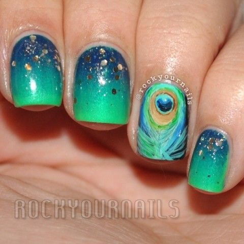 Peacock Nail Art, Peacock Nails, Her Nails, Get Nails, I Love Nails, Cute Nail Art, Fabulous Nails, Cute Nail Designs, Cool Nail Designs