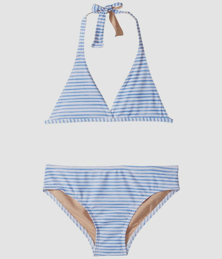 $26 Toobydoo Toddler Girl's Blue Stripe Two Piece Bikini Set Swimwear Size 1-2 Description Adjustable halter ties at neck. V-neckline. Top ties at back. Embroidered logo patch at center back of bikini brief. Full rear coverage. Lined. 80% nylon, 20% spandex; Lining: 100% polyester. Machine wash cold, dry flat. Imported. About Us We sell only 100% authentic clothing from new with tags to gently used. We have a 100% authentic or money back guarantee on every item we sell. Items are listed daily so Preppy Swimsuit, Striped Two Piece, Swim Suits, Cute Swimsuits, Summer Swim Suits, Blue Watercolor, Baby & Toddler Clothing, Kids Fashion Boy, Kids Fashion Girl