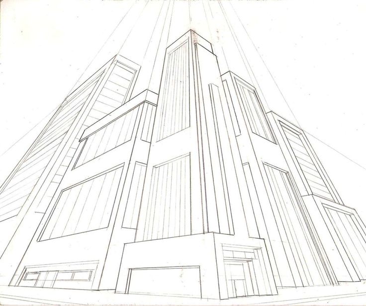 a drawing of a tall building with lots of windows on the top and bottom floor