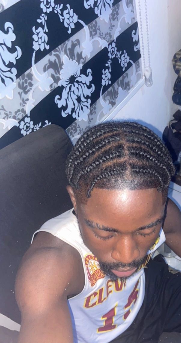 Braids for starters braids Braid For Men Short Hair, Hair Plaits For Men, Small Men Braids, Black Hairstyles Short Braids, Male Individual Braids, Men Cornrow Hairstyles Short, Braids For Men Cornrows Short Hair, Cornrows With Short Hair, Middle Part Braids Men