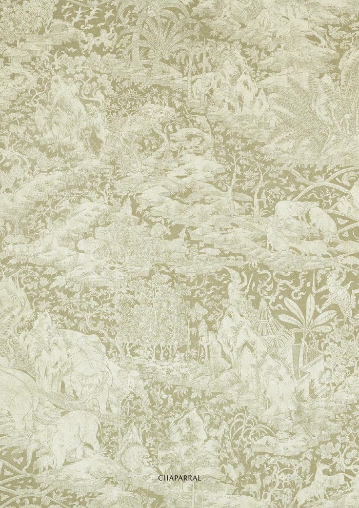 an old wallpaper with animals and plants on it's side, in beige