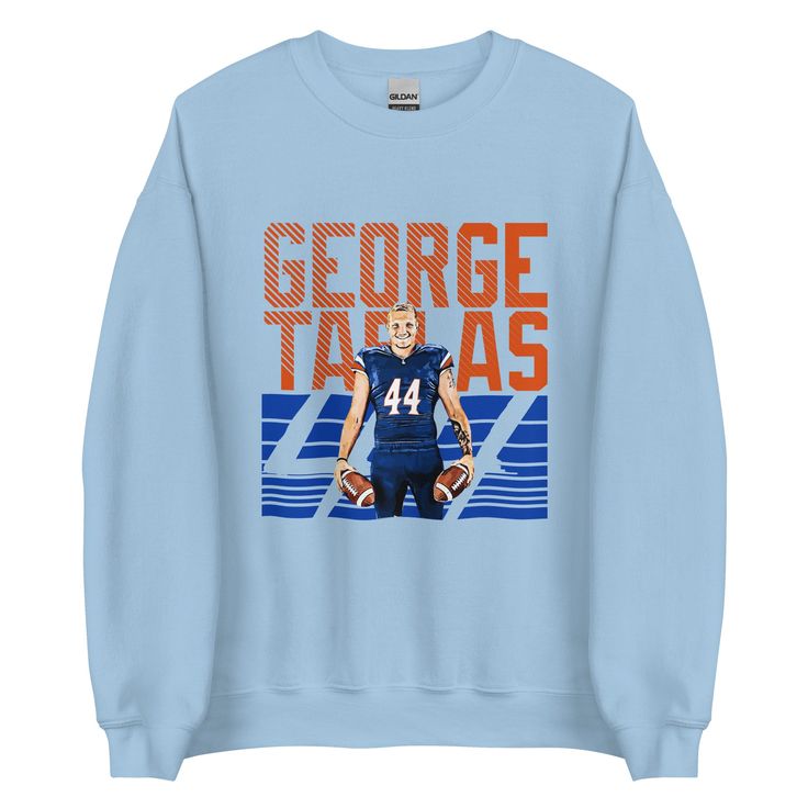 George Tarlas "Gameday" Sweatshirt - Fan Arch Blue Fleece Sweatshirt With Graphic Print, Fleece Fan Apparel Sweatshirt, Fan Apparel Fleece Sweatshirt With Graphic Print, Fleece Crew Sweatshirt Fan Apparel, Sporty Fan Merchandise Winter Sweatshirt, Fleece Sweatshirt For Sports Season Fan Apparel, Sporty Winter Fan Merchandise Sweatshirt, Fleece Graphic Print Sweatshirt For Fans, Fleece Sweatshirt For Fall Fan Apparel