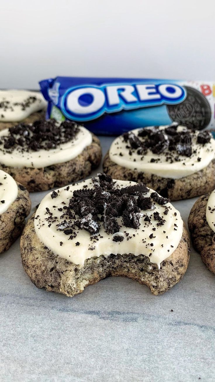 oreo cookies with white frosting and oreos on top