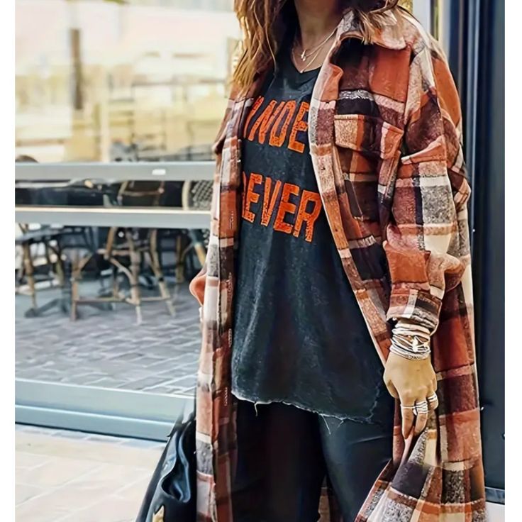 Perfect Colors For Seasonal New In Bag Polyester, Long Soft Pocketed Shacket Preppy Granny, Long Plaid Coat, Plaid Trench Coat, Shirt Collar Styles, Plaid Sleeve, Loose Coats, Mode Boho, Long Trench Coat, Plaid Coat