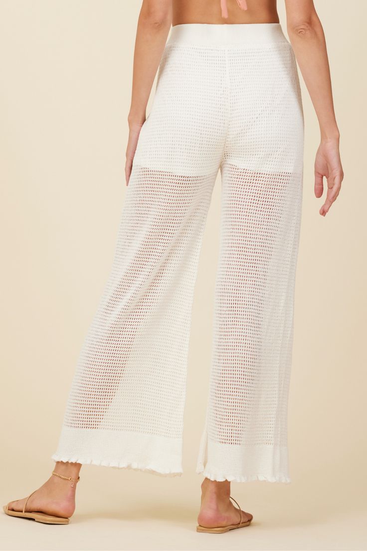 The Ivory Mesh Knit Wide Leg Pant features: Elastic waistband Shorts liner Mesh Vintage Swim, Festival Shop, Instagram Gift, Ocean Drive, Vintage Havana, Wide Leg Pant, Swimwear Cover Ups, Swimwear Cover, Dress Cover