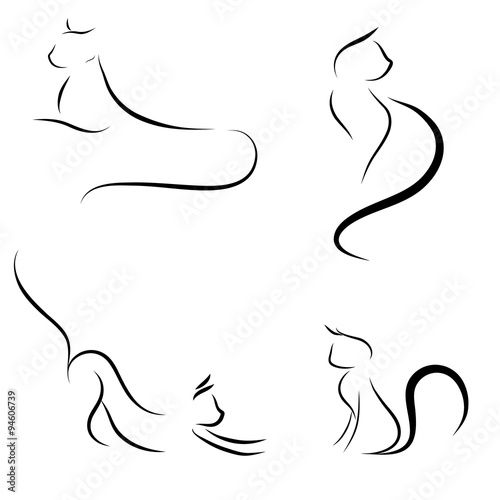 the silhouettes of cats and their tails are shown in black on a white background