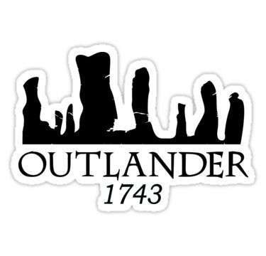 the outlander sticker is shown in black and white, with an image of tombstones