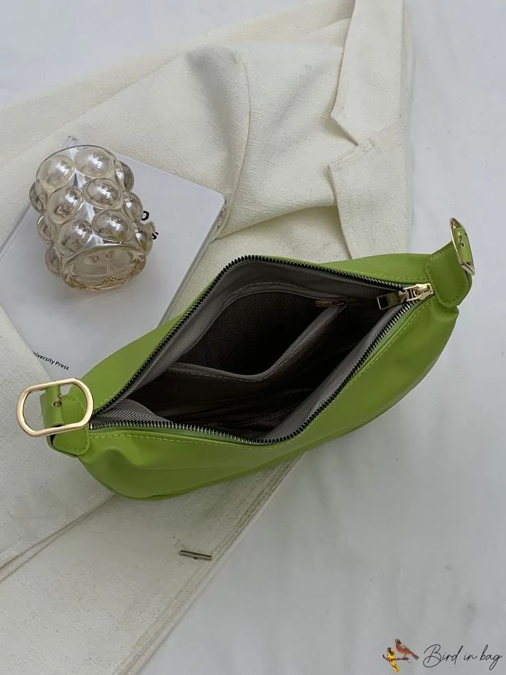 BirdinBag - Luxurious Neon Lime Shoulder Bag Green Bag With Zipper For Daily Use, Green Bag With Zipper Closure For Daily Use, Green Shoulder Bag With Zipper For Daily Use, Pouch Baguette Bag With Adjustable Strap For Errands, Green Baguette Bag With Detachable Strap For Everyday Use, Baguette Bag With Removable Pouch For Errands, Green Tote Baguette Bag With Adjustable Strap, Green Baguette Bag With Large Capacity For Daily Use, Chic Green Pouch Shoulder Bag