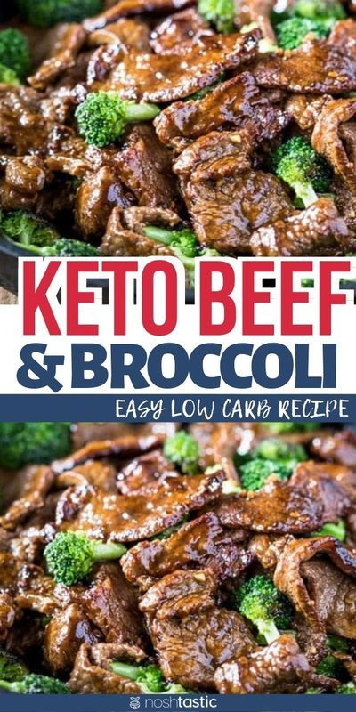 keto beef and broccoli with text overlay