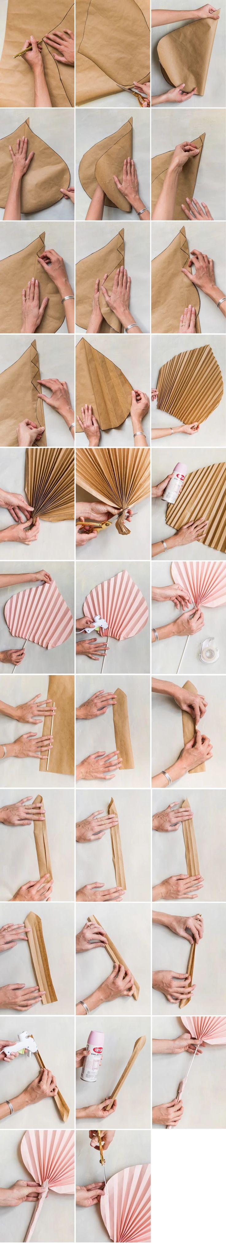 several pictures of different shapes and sizes of paper fans with hands holding them up to the sides