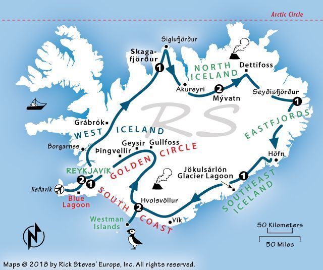 a map of iceland with all the towns and roads