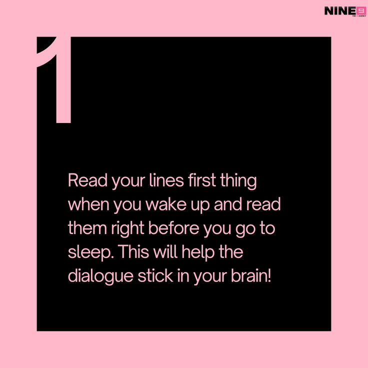 a pink and black square with the words read your lines first thing when you wake up and read them right before you go to sleep