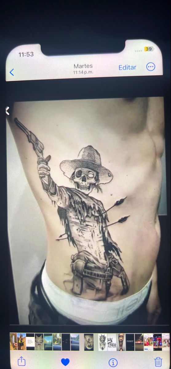 Skeleton Back Tattoo, Mens Chest Tattoos Ideas, Skeleton Cowboy Tattoo, Mens Stomach Tattoo, Hand Tattoo Ideas For Men, Trucker Tattoo, Cowboy Tattoo, Indian Skull Tattoos, Animal Tattoos For Men