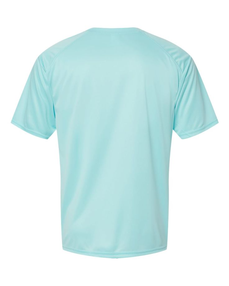 the back of a light blue polo shirt