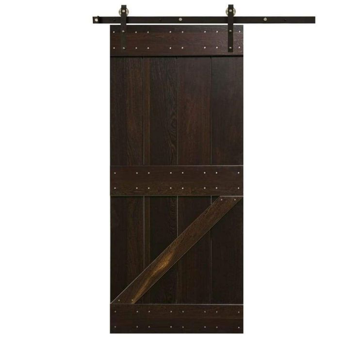 an open wooden door with metal bars on the top and bottom, against a white background