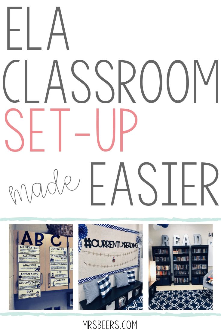 a classroom set - up made easy with pictures and text overlays that says, ela classroom set - up made easier