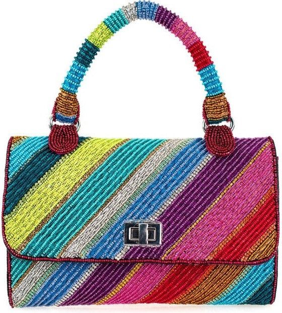 Out of Line Chic Bag -  BEVERLY BERG LLC Designer Multicolor Shoulder Bag With Top Carry Handle, Designer Multicolor Shoulder Bag With Top Handle, Designer Multicolor Rectangular Bag, Designer Multicolor Satchel With Top Carry Handle, Designer Multicolor Shoulder Bag With Handles, Luxury Handmade Multicolor Shoulder Bag, Designer Multicolor Top Handle Satchel, Designer Multicolor Rectangular Shoulder Bag, Luxury Multicolor Handheld Satchel