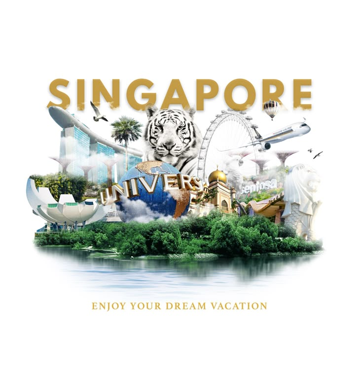 an image of singapore with the words'enjoy your dream vacation'in gold and white